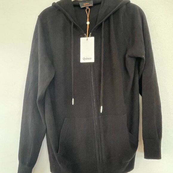 Quince Mongolian Cashmere Full-Zip Hoodie in Black, Size Medium, NWT - Picture 1 of 7